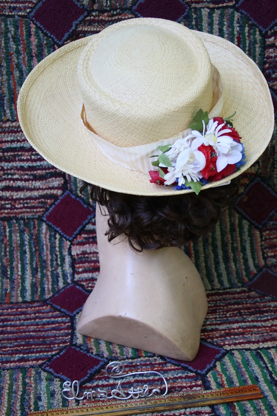 Vintage Straw Hat with Red, White and Blue Milline