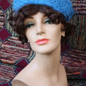 Vintage Handcrochet Electric Blue Beret Hat image 2