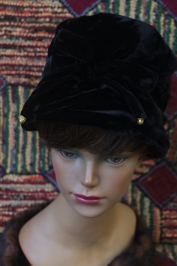 Vintage Black Velvet Mod Bucket Hat - image 3