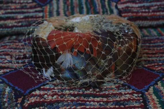 Vintage Feather Covered Pillbox Hat - image 10