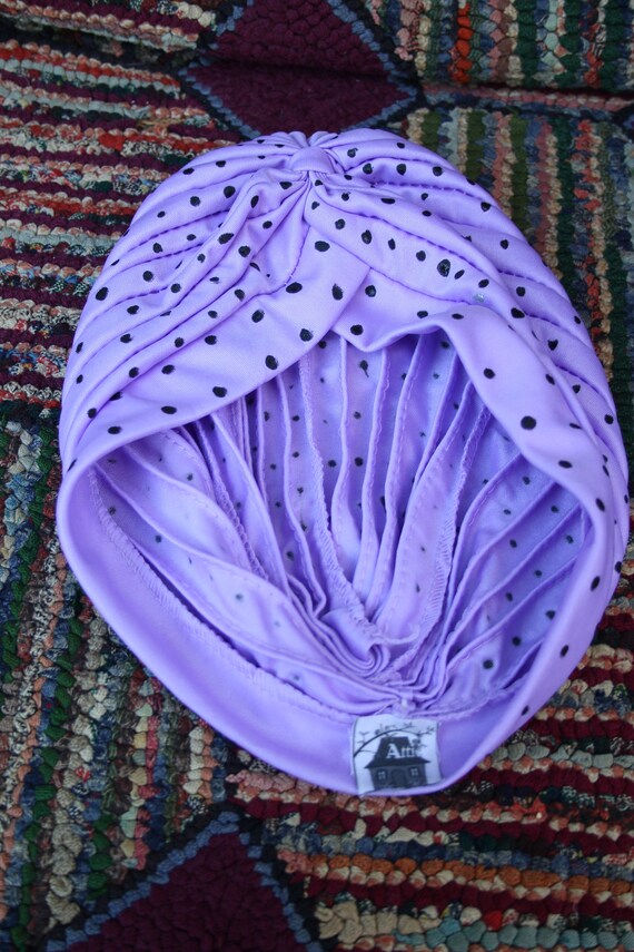 Vintage Handpainted Purple Turban with Polka Dots - image 7