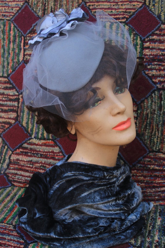 Vintage Handmade Grey Cocktail Hat with Veil