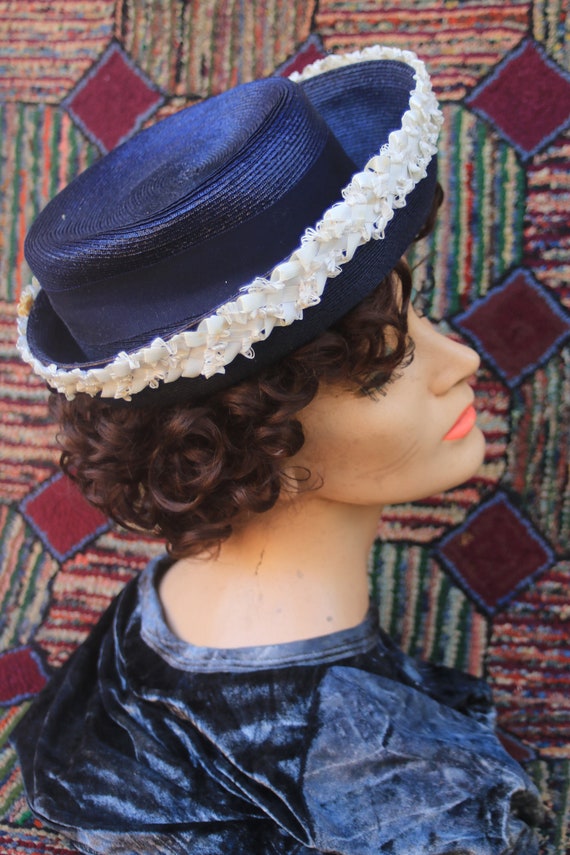 Vintage Navy Straw Hat