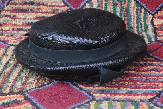 Vintage Black Straw Sailor Hat with Grosgrain Rib… - image 10