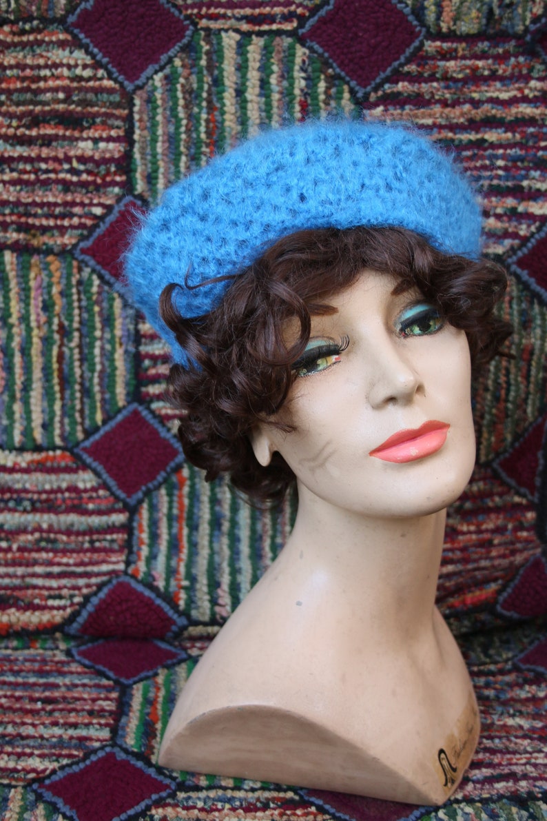 Vintage Handcrochet Electric Blue Beret Hat image 1