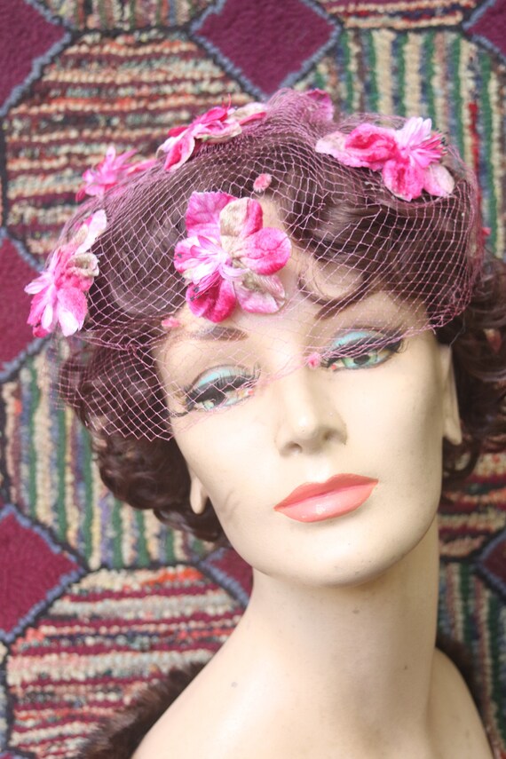 Vintage Pink Veil Fascinator with Millinery Flower