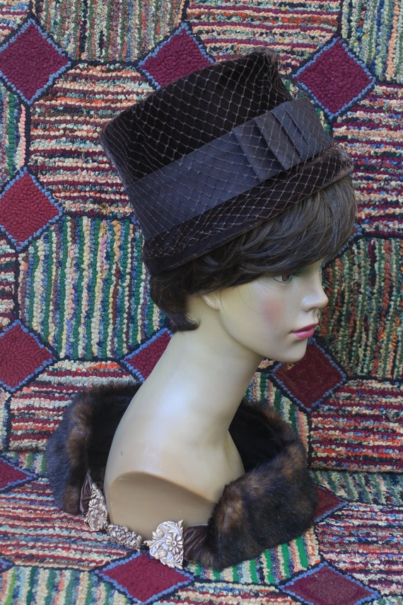 Vintage Chocolate Brown Beehive Hat