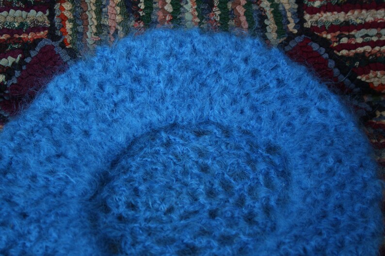 Vintage Handcrochet Electric Blue Beret Hat image 10