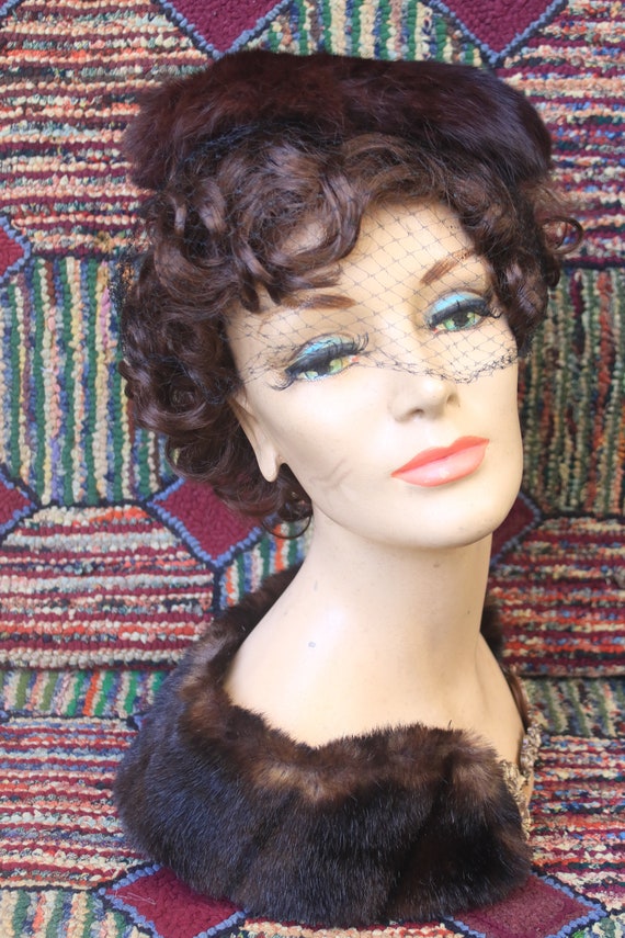 Vintage Mink Cocktail Hat with French Veiling