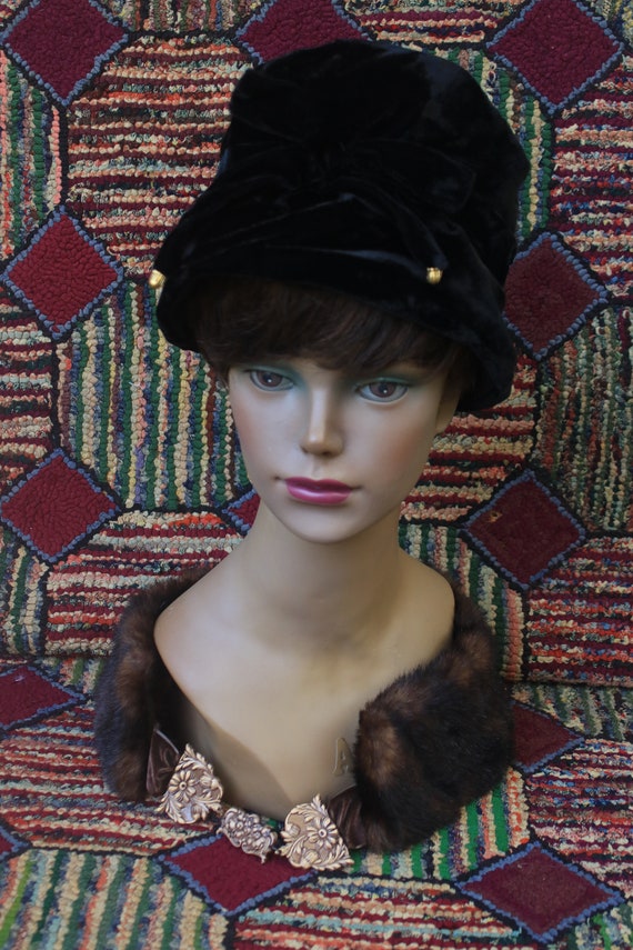 Vintage Black Velvet Mod Bucket Hat - image 1