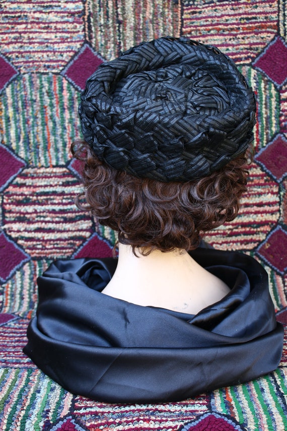 Vintage Black Woven Pillbox Hat - image 5