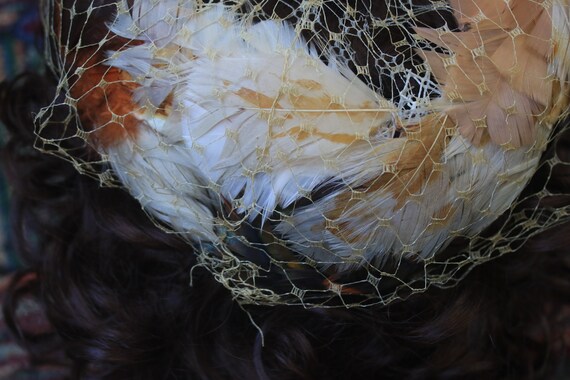 Vintage Feather Covered Pillbox Hat - image 7