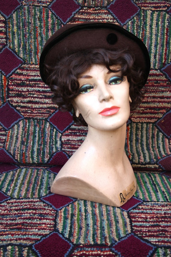 Vintage Brown Wool and Velvet Beret