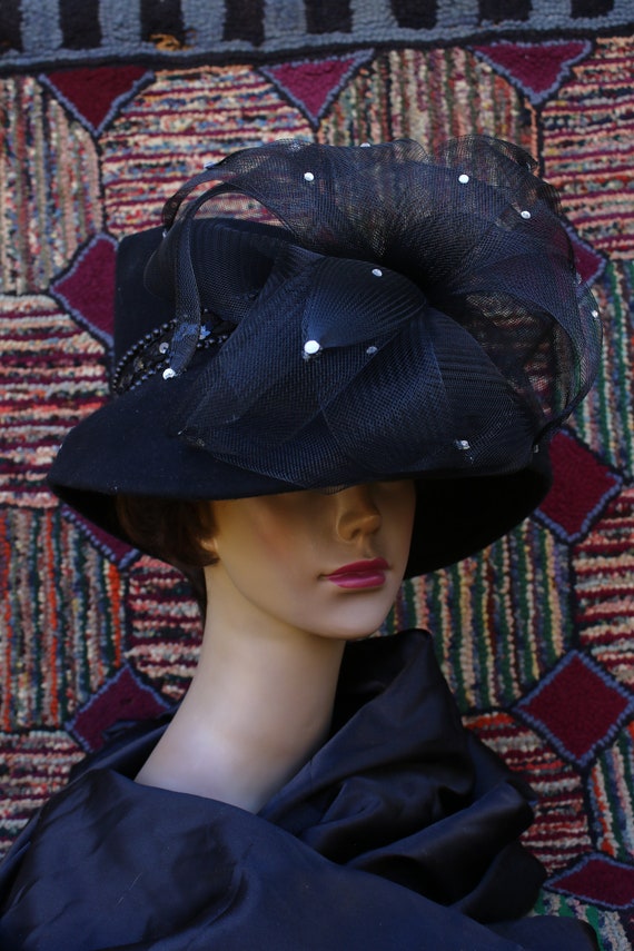 Vintage Black Felt Derby Hat - image 2