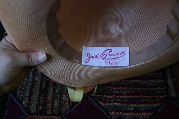 Vintage Peach Straw Hat with Poppy Trim - image 9