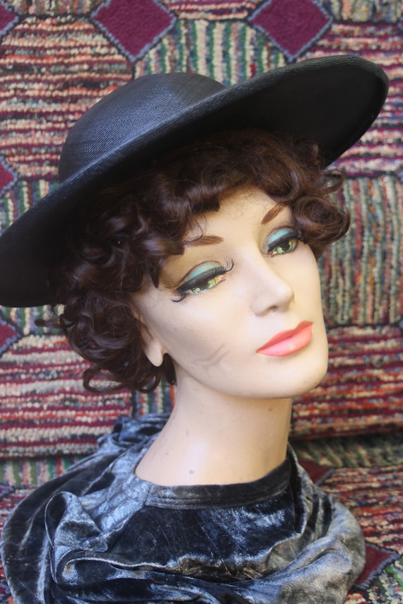Vintage Black Straw Brimmed Hat