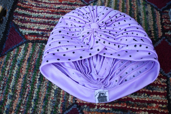 Vintage Handpainted Purple Turban with Polka Dots - image 8