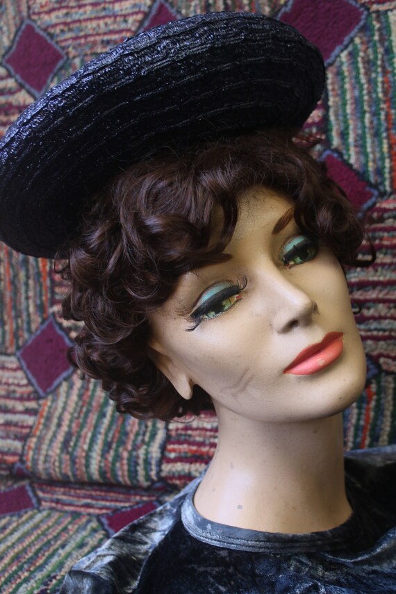 Vintage Navy Blue Straw Halo Hat