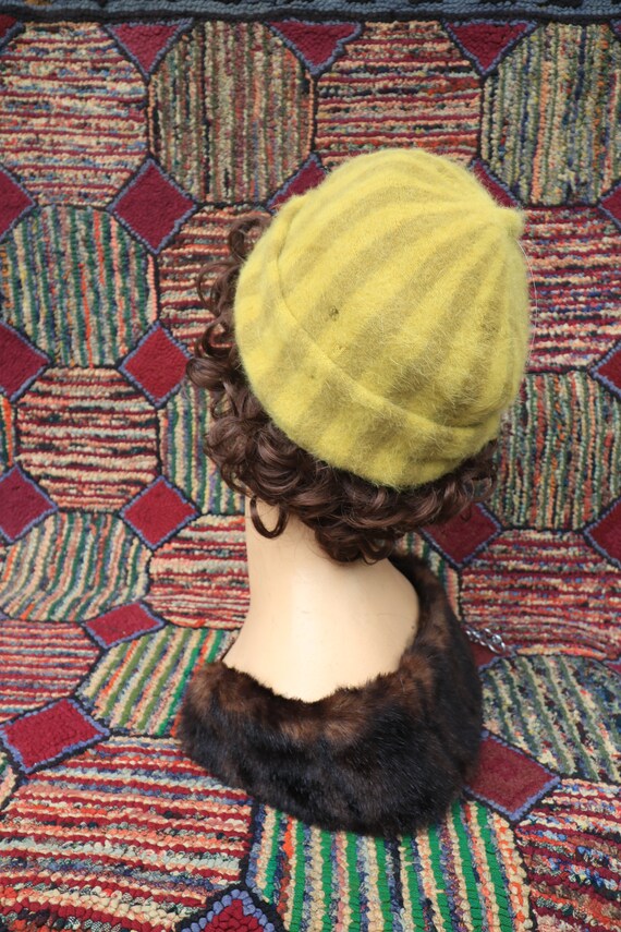 Vintage Wool Green Stripe Turban Hat - image 6