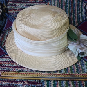 Vintage Straw Hat with Flower Trim image 9