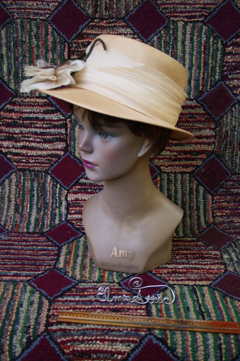 Vintage Straw Hat with Flower Trim image 3
