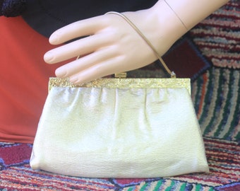 Vintage Gold Fabric Frame Top Handbag