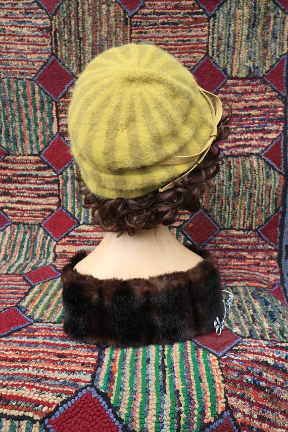 Vintage Wool Green Stripe Turban Hat - image 5