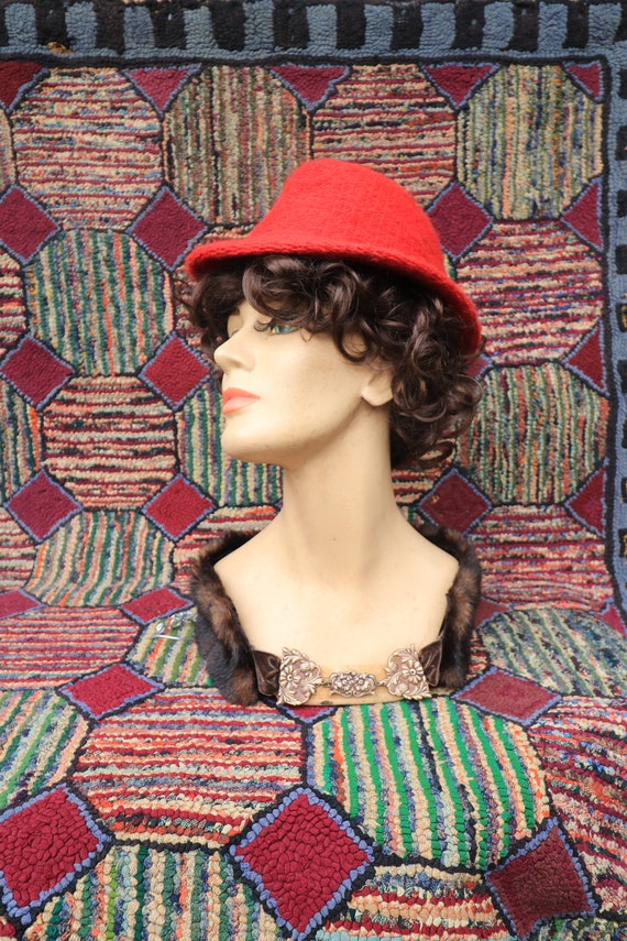 Vintage Red Knit Fedora Hat