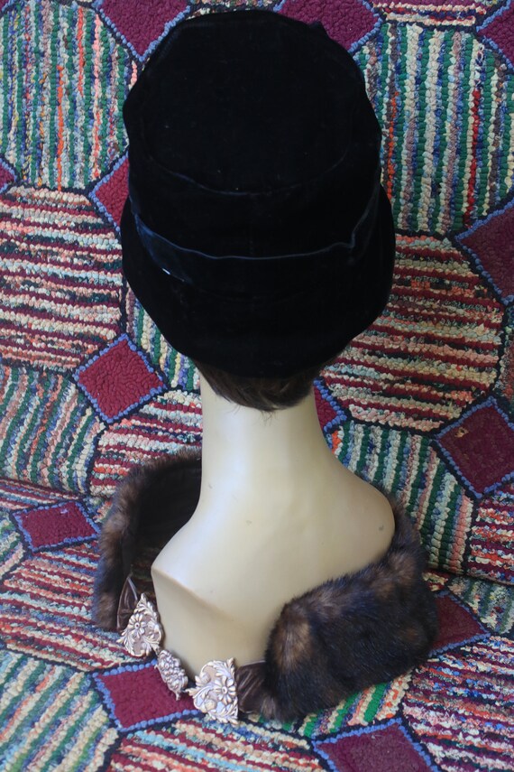 Vintage Black Velvet Mod Bucket Hat - image 6