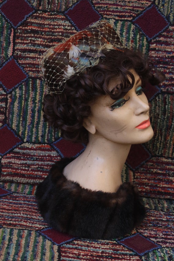 Vintage Feather Covered Pillbox Hat - image 1