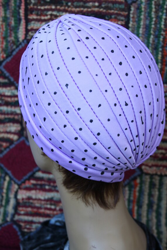 Vintage Handpainted Purple Turban with Polka Dots - image 3