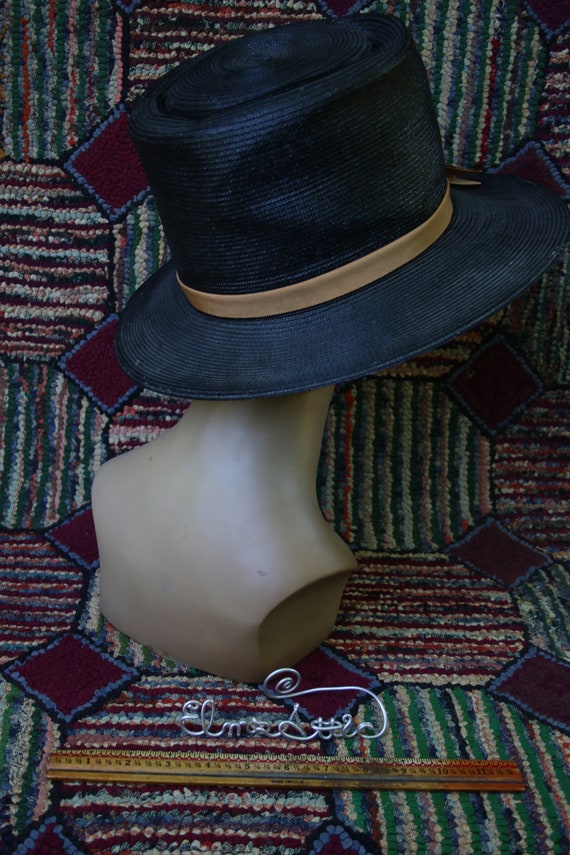 Vintage Black Straw Structured Bucket Hat - image 6