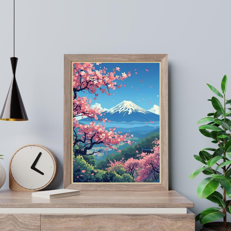 Cherry Blossom Mount Fuji Poster | Matte Vertical Japan Landscape Print ...