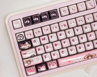Bunny Cafe Theme Cozy Artisan Keycap Set | Cute Pink Bunny Keycaps, MOA Profile, Ceramic-Like PBT Dye-Sub – MonsterKeycap®