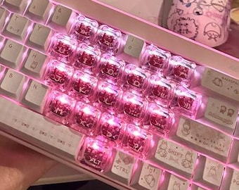 Pink Transparent Heart Style Keycaps for Mechanical Keyboard | Kawaii Artisan Backlit Keycaps - MonsterKeycaps®
