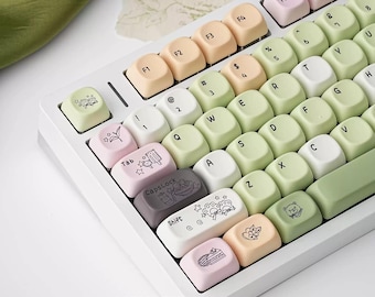 Pastel Matcha Green Kawaii Keycap Set for Mechanical Keyboard | Cute Aesthetic MOA Profile, Multilingual – MonsterKeycaps®