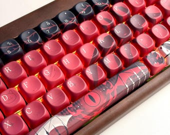 Dark Anime Vampire Dragon Keycap Set, Red Gothic Mechanical Keyboard Keycaps, Custom Gaming Keycaps, Aesthetic MX Switch Compatible