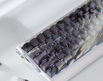 Black White Marble Landscape Keycap Set for Mechanical Keyboard, Artistic Ink Style Keycaps, Custom PBT Keycaps, MX Switch Compatible
