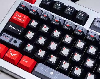 Cool Retro Tech Chip Keycap Set for Mechanical Keyboard, Custom PBT Keycaps, Black Red Aesthetic, MX Switch Compatible, Aesthetic Keyboard