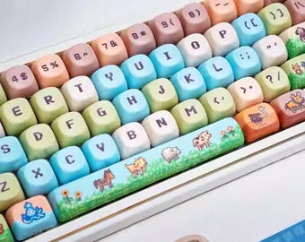 Cute FarmVilla Animals Themed Keycap Sets for Mechanical Keyboard, Gaming Keycap Set, Custom Keycap Set, Kawaii Keycap Set, MOA Profile