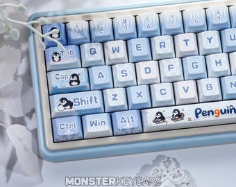 Kawaii Penguin Winter Keycap Set for Mechanical Keyboard | Cute Penguin Keycaps, Cherry Profile, Winter Custom Caps – MonsterKeycaps®