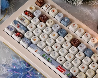 Cute Christmas Noel Themed Keycap Set for Mechanical Keyboard, Snow Xmas Keycap Set, Festive Holiday Keycaps, Custom Keyboard Keys, PBT Dye
