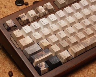 Vintage Aesthetic Keycap Set, Beige Retro Art Keycaps, Elegant Custom Mechanical Keyboard Keycaps, Classic Desk Setup, MX Switch Compatible