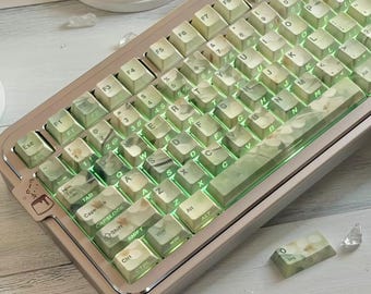 Jade Garden Side Shine-Through Keycap Set for Mechanical Keyboard | Green Floral Keycaps, Cherry Profile – MonsterKeycaps®