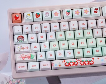 Strawberry Garden Keycap Set for Mechanical Keyboard | Cute Fruit Floral Keycaps, Cherry Profile, Kawaii Custom Design – MonsterKeycaps®