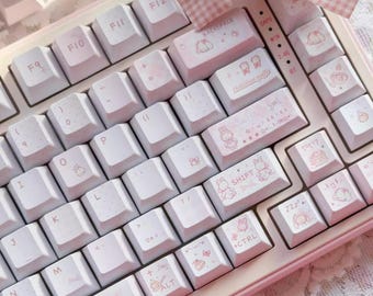 Cute Soft Pink Kawaii Keycap Set for Mechanical Keyboard, Minimal Pastel Aesthetic Keycaps, Custom PBT Keycaps, MX Switch Compatible