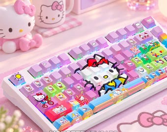 Hello Kitty Colorful Kawaii Keycap Set for Mechanical Keyboard | Backlit Cherry Profile, Cute Pink Anime Theme – MonsterKeycaps®