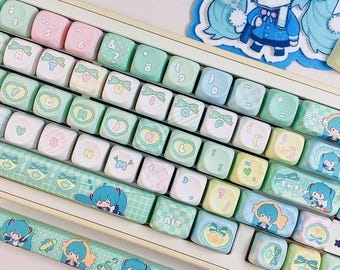 Cute Kawaii Pastel Keycap Set for Mechanical Keyboard, Cartoon Anime Style Keycaps, Custom Keycaps, MX Switch Compatible, Aesthetic Keyboard