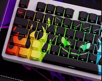 Cool Backlit Gengar Pokemon Themed Keycap Set for Mechanical Keyboard, Anime Kawaii Custom PBT Keycaps, RGB Keycaps, Transparent Keycaps