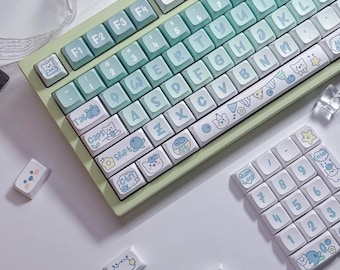 Pastel Blueberry Cat Keycap Set for Mechanical Keyboard | Cute Kawaii XDA Profile, Custom PBT Keycaps – MonsterKeycaps®